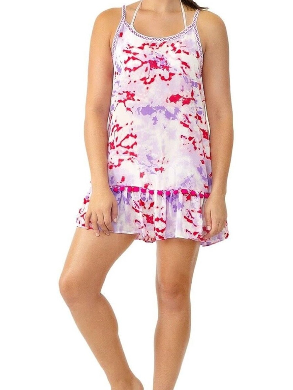 Miken Dress  Swim Cover-Up Tie-Dye Print Tiered Mini